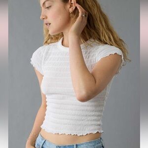 AE Smocked Hey Baby White Tee Size Medium New with Tags Great